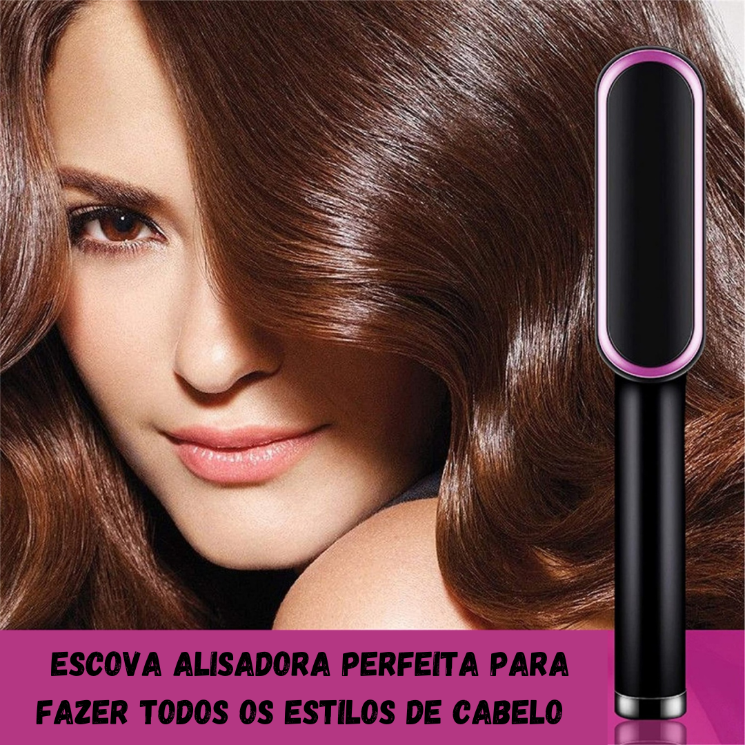 Escova Alisadora 5 em 1 - Alisa, Seca, Hidrata, Modela e Anti-Frizz