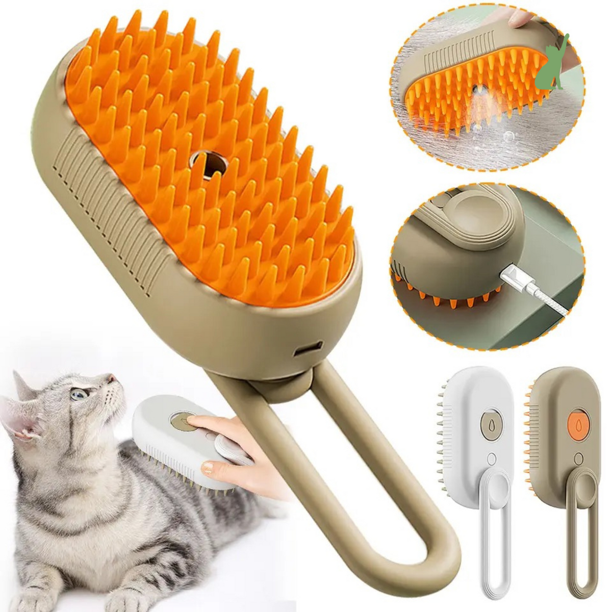 Escova de Vapor Massageadora Macia para Cães e Gatos 3 em 1